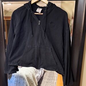 Nike Black Full-Zip Hooded Sweatshirt with Subtle Embroidered Swoosh